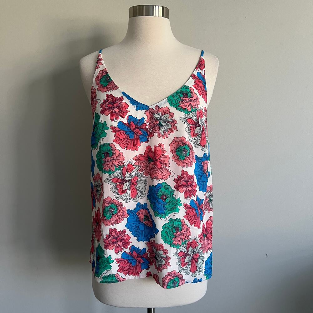 Banana Republic Factory V-Neck Sleeveless Blouse Bright Floral Work Wear S NWT